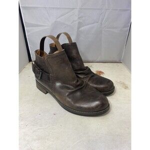 BUSSOLA Brown Leather Booties Sz 10.5 Boots Buckle Heel Slouch Cowboy Moto